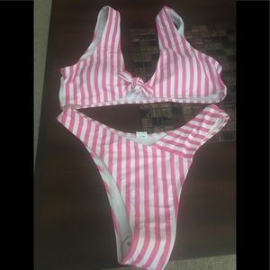 Pink stripped high cut bikini